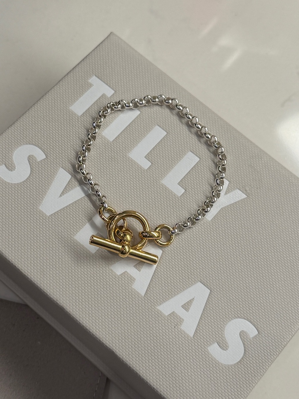 NEW Tilly Sveaas Two-Tone Silver and Gold T Bar Belcher Chain Bracelet
